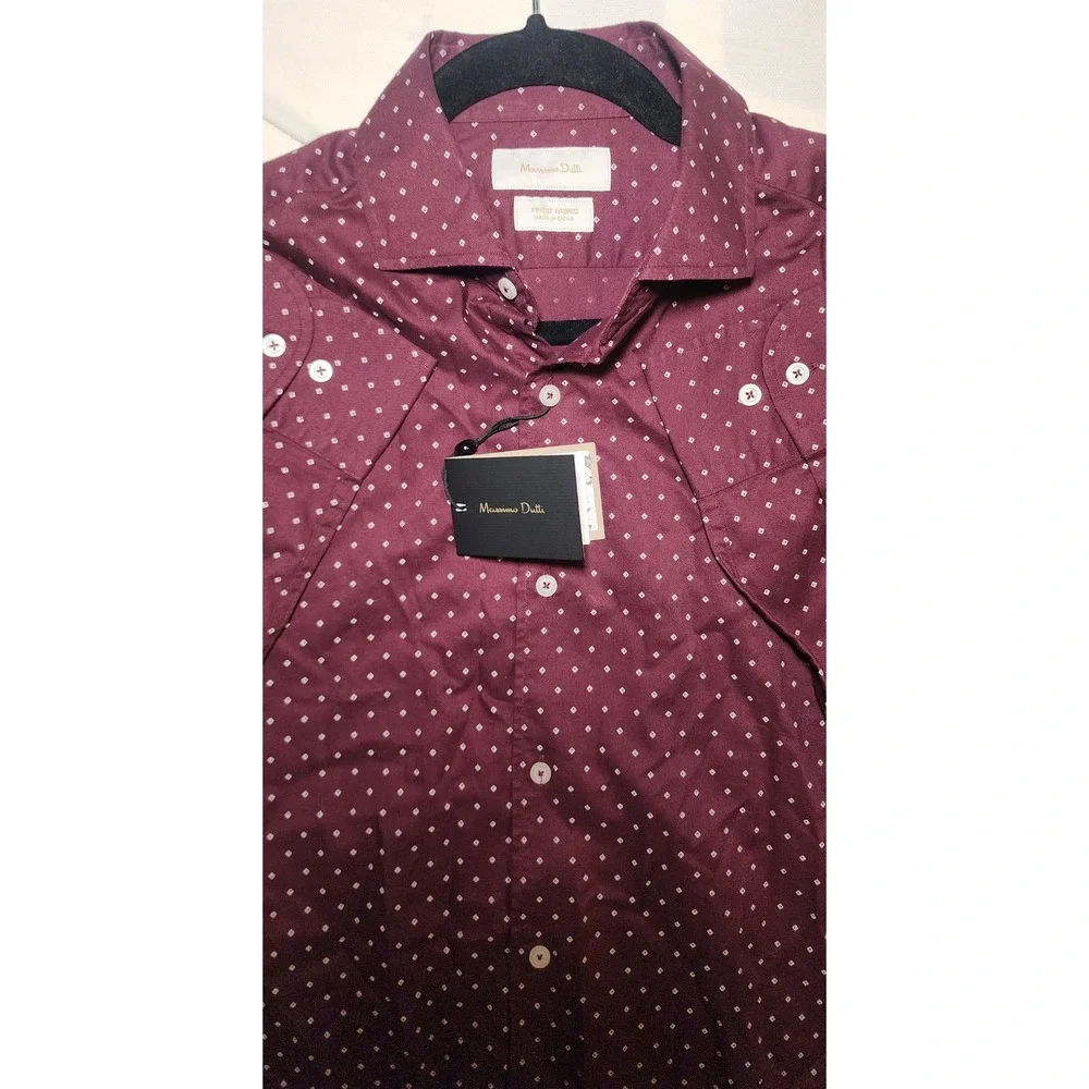NWT Massimo Dutti Men Burgundy Dot Print Button Down Shirt Sz S Preppy Old Money